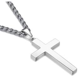 P. BLAKE Stainless Steel Cross Pendant Necklace for Men Boys Jewelry Gift, Chain Necklace 24 Inch