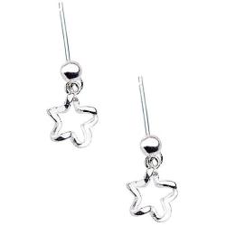 Small Cute Ball Star Dangle Sterling Silver Earrings for Women Teen Girls 925 Cartilage Hypoallergenic Sensitive Ears Hollow Pentagram Drop Dangling Earring Birthday Jewelry Daughter Friend Gift