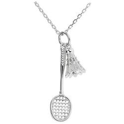 ruofengpuzi 925 Sterling Silver Badminton Racket Necklace Clavicle Chain Pendant Jewelry Girls Valentines Day Gift Box