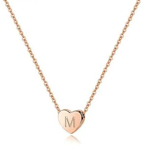 S925 Sterling Silver Heart Initial Necklace - White Gold 14K Gold Plated Silver Heart Initial Necklace for Women Girls Kids, Dainty Letter Tiny Alphabet Initial Necklace for Women Teens Girls Child