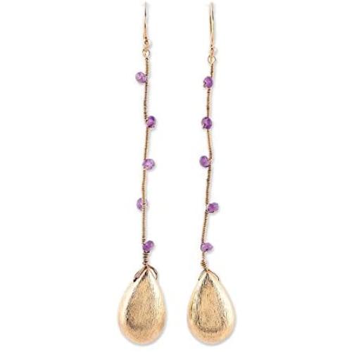 NOVICA Amethyst 22k Yellow Gold Plated .925 Sterling Silver Dangle Earrings Falling Drops