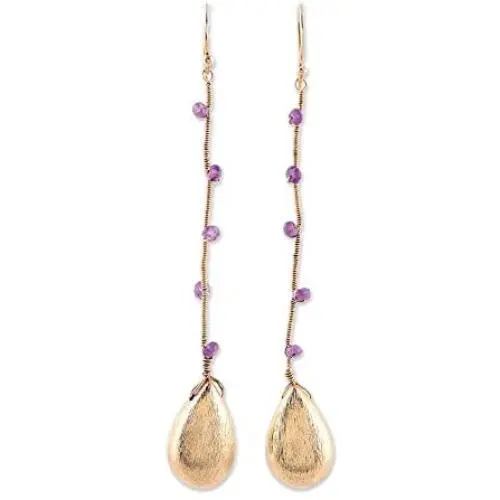 NOVICA Amethyst 22k Yellow Gold Plated .925 Sterling Silver Dangle Earrings Falling Drops
