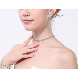 Yamberdoly Rhinestone Choker Necklaces for Women Silver Diamond Crystal Choker Necklace Adjustable Sexy Rhinestone Party Wedding Jewelry Set
