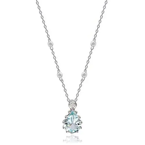 Gin & Grace 10K White Gold Natural Diamond & Pear Cut Genuine Aquamarine Pendant Necklace for Women Gin & Grace 10K White Gold Natural Diamond & Pear Cut Genuine Aquamarine Pendant Necklace for Women