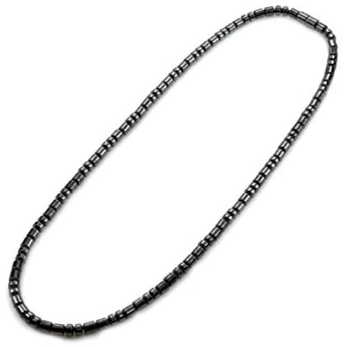 Accents Kingdom Mens Magnetic Hematite Therapy & Healing Stone with Small Drum Bead Necklace