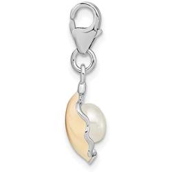 925 Sterling Silver Amore La Vita Rh Pl Enameled Sea Shell Mermaid Nautical Jewelry Freshwater Cultured Pearl Pendant Charm Necklace Seashore Seashell Oyster Fine Jewelry For Women Gifts For Her