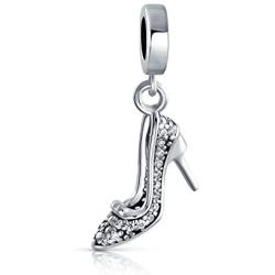 Fashionista Stylish Crystal Ladies Evening Heel Pump Shoe Stiletto Dangle Charm Bead For Women .925 Sterling Silver Fits European Bracelet