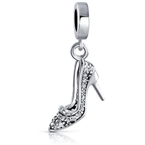 Fashionista Stylish Crystal Ladies Evening Heel Pump Shoe Stiletto Dangle Charm Bead For Women .925 Sterling Silver Fits European Bracelet