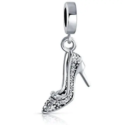 Fashionista Stylish Crystal Ladies Evening Heel Pump Shoe Stiletto Dangle Charm Bead For Women .925 Sterling Silver Fits European Bracelet