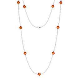 Swarovski Station Necklace Sterling Silver for Women 18 Inches Long Chain Necklace with Swarovski Crystals