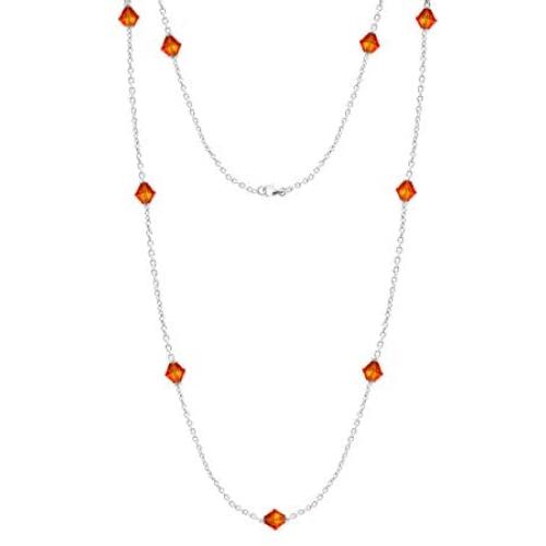 Swarovski Station Necklace Sterling Silver for Women 18 Inches Long Chain Necklace with Swarovski Crystals