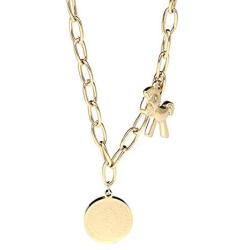 ZYHENG 14k Gold-Plated Titanium Steel Pony Queen Elizabeth Round Pendant Necklace, Fashion Sweater Chain Hip Hop Fashion Accessories
