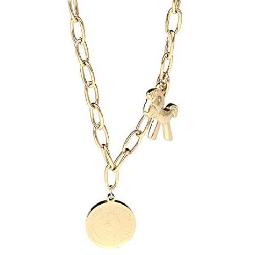 ZYHENG 14k Gold-Plated Titanium Steel Pony Queen Elizabeth Round Pendant Necklace, Fashion Sweater Chain Hip Hop Fashion Accessories