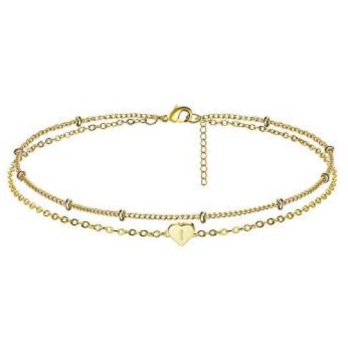 Kyerlyn Layered Heart Initial Bracelet 18K Gold Plated Dainty Beaded Satellite Adjustable Boys Bracelet Fashion Jewelry Gift for Women Girls