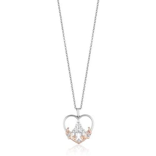 Jewelili Enchanted Disney Fine Jewelry 14K Rose Gold over Sterling Silver Diamond Accent Majestic Princess Castle Pendant