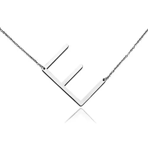 RINHOO Stainless Steel Large Silver Initial Alphabet 26 Big Letters Script Name Pendant Chain Necklace from A-Z RINHOO Stainless Steel Large Silver Initial Alphabet 26 Big Letters Script Name Pendant Chain Necklace from A-Z