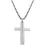 Steve Madden 28'' Oxidized Stainless Steel Box Chain Splitting Cross Pendant Necklace For Men (White)