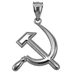 LA BLINGZ Sterling Silver Hammer and Sickle Pendant Necklace