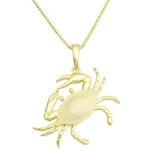 Yellow Gold Plated Sterling Silver Matte Finished Hex Crab Necklace Pendant With 18'' Box Chain Yellow Gold Plated Sterling Silver Matte Finished Hex Crab Necklace Pendant With 18'' Box Chain