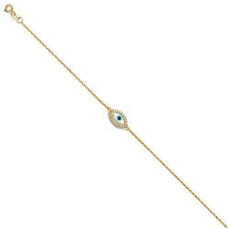 The World Jewelry Center 14k Yellow Gold Evil Eye Chain Bracelet with Spring Ring Clasp - 7+1''