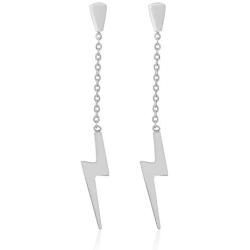 Edforce Stainless Steel Womens Girls Teens Earrings Lightning Bolt Dangle, 60mm/2.4in