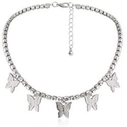 The Woos Butterfly Necklace Tennis Chain Butterfly Choker Bling Iced Out Rhinestones Butterfly Necklace for Women Girl Geometry Rock Hip Hop Jewelry