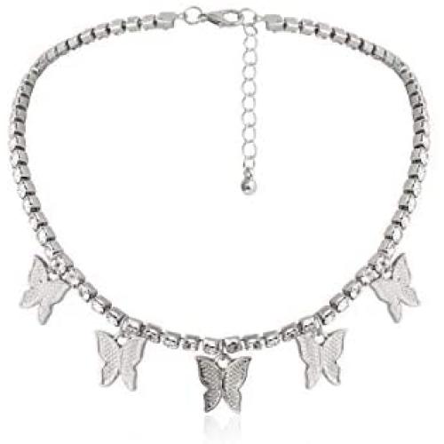 The Woos Butterfly Necklace Tennis Chain Butterfly Choker Bling Iced Out Rhinestones Butterfly Necklace for Women Girl Geometry Rock Hip Hop Jewelry