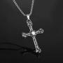 discountstore145 Pendant Necklace, Men Vintage Titanium Steel Jesus Cross Pendant Chain Necklace Party Jewelry Gift - Antique Silver