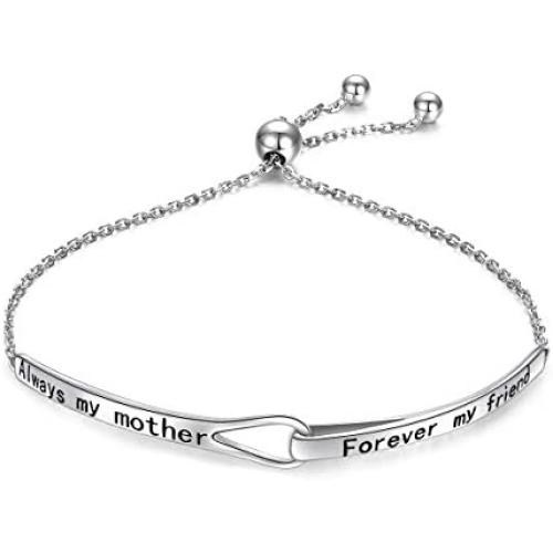 Sterling Silver Engraved Inspirational Adjustable Infinity Bracelet Graduation Gift for Mother Sister Best Friend Jewelry for Women