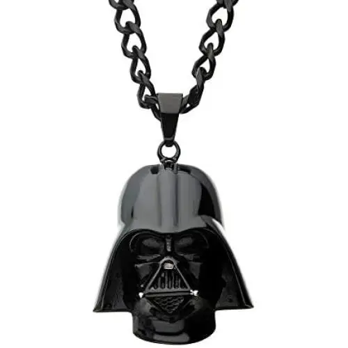 Star Wars Jewelry Unisex 3D Darth Vader Black Ion-Plated Stainless Steel Pendant Necklace, 24''