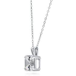 BERRICLE Rhodium Plated Sterling Silver Asscher Cut Cubic Zirconia CZ Solitaire Anniversary Fashion Pendant Necklace 3 CTW