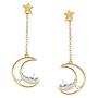 Cat Moon and Star Earrings Sterling Silver Stud Earrings Silver and Gold Star Dangle Earrings Cat Lover Gifts for Women