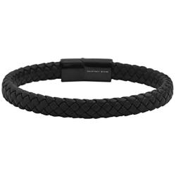 Geoffrey Beene Mens Braided Genuine Leather Bracelet with Stainless Steel Magnetic Closure