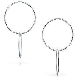 Minimalist Geometric Round Thin Two Interlocking Open Circle Dangle Stud Earrings For Women 925 Sterling Silver 1.25 In