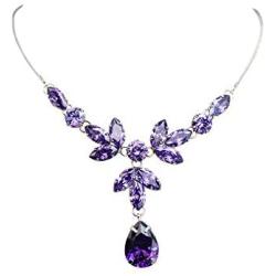 Faship Gorgeous Cubic Zirconia CZ Crystal Floral Necklace Earrings Set