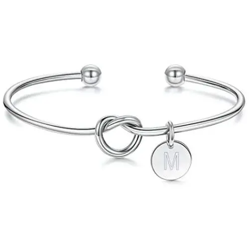 M MOOHAM Bridesmaid Proposal Gifts, Tie The Love Knot Bridesmaid Bracelet with 26 Initials Bridesmaids Gifts for Wedding with Box, Cards