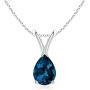 December Birthstone - V-Bale Pear-Shaped London Blue Topaz Solitaire Pendant Necklace in Silver (7x5mm London Blue Topaz)