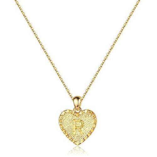 IEFSHINY Heart Initial Necklace for Women - 14K Gold Filled Dainty Heart Pendant Initial Letter Necklaces, Handmade Engraved Alphabet Monogram Necklaces Jewelry Gift Idea for Women Teen Girls