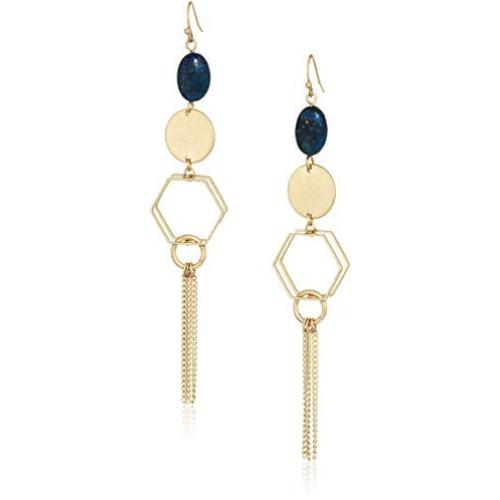 Danielle Nicole Womens Sapphire Linear Drop Earrings, Worn Gold/Blue, One Size