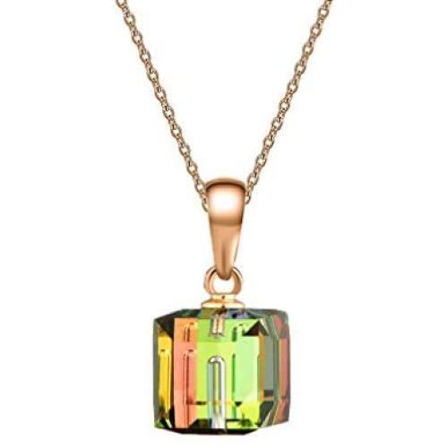 Swarovski Crystal Cube Pendant Necklaces for Women 14K Gold Plated Hypoallergenic Dainty Jewelry