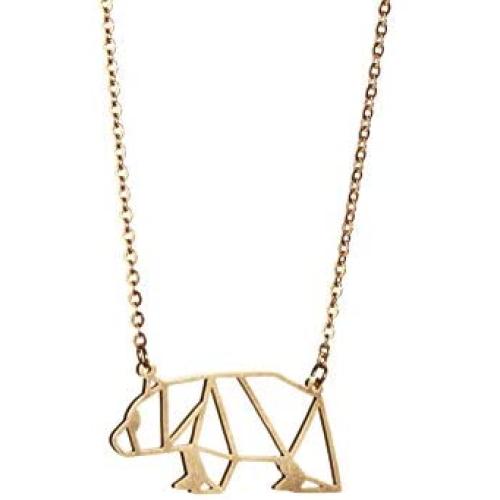 La Menagerie Bear Gold Origami Jewelry & Gold Geometric Necklace – 18 Karat Plated Gold Necklace & Bear Necklaces for Women – Bear Necklace for Girls & Origami Necklace