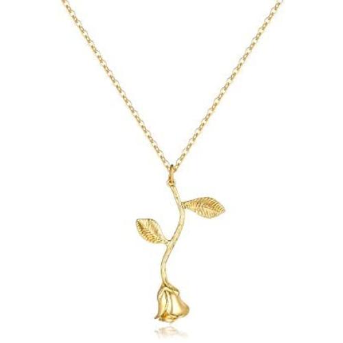 Fettero Rose Necklace for Women Gold Flower Pendant Dainty Chain 14K Gold Plated Minimalist Simple Vintage Jewelry Gift