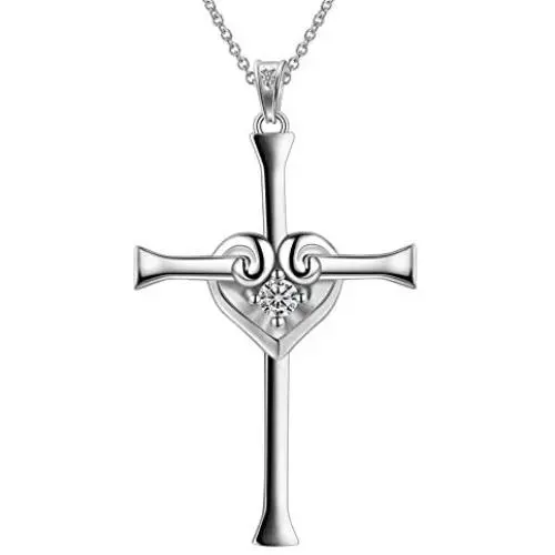 Besilver Irish Celtic Knot Cross Necklace 925 Sterling Silver Infinity Celtick Jesus Cross Pendant Necklace Women Men Heart Rose Cross Necklace Religious Jewelry for Wife Girlfriend