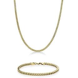 Mens Stainless Steel Gold Ion Plated Thin Foxtail Gift Set Necklace - 4 MM, 22 Inches with Lobster Closure