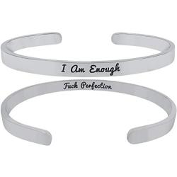 I Am Enough F-K Perfection Inspirational Mantra Sayings Cuff Band Bracelet Gifts for Women, Positive Message Bracelet, Encouragement Jewelry Gifts, Womens Motivational Gifts