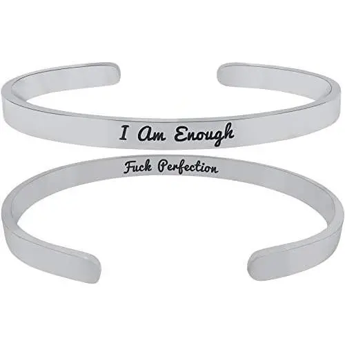 I Am Enough F-K Perfection Inspirational Mantra Sayings Cuff Band Bracelet Gifts for Women, Positive Message Bracelet, Encouragement Jewelry Gifts, Womens Motivational Gifts I Am Enough F-K Perfection Inspirational Mantra Sayings Cuff Band Bracelet Gifts for Women, Positive Message Bracelet, Encouragement Jewelry Gifts, Womens Motivational Gifts