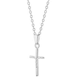925 Sterling Silver Small Cross Crucifix Jesus Christ Pendant Necklace Kids 16''