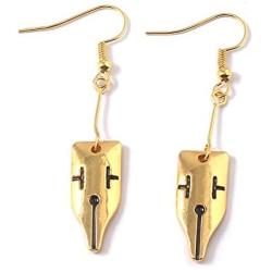 JoJo Bizarre Adventure Rohan Earrings - Gold Pen Nib Drop Anime Earrings - For JoJo Fans