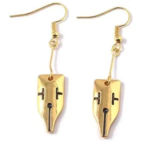 JoJo Bizarre Adventure Rohan Earrings - Gold Pen Nib Drop Anime Earrings - For JoJo Fans