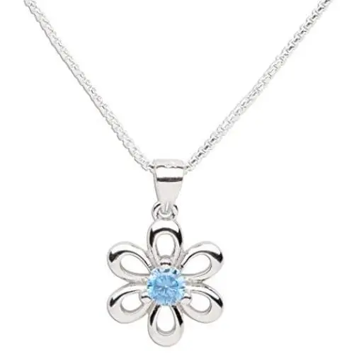 Girls Sterling Silver Daisy Simulated Birthstone Necklace for Children Girls Sterling Silver Daisy Simulated Birthstone Necklace for Children